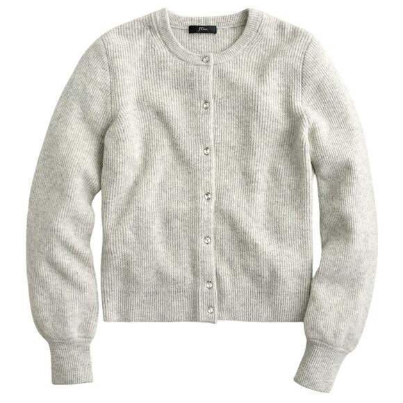 J. Crew Dusk Gray Jeweled Button Down Ribbed Cardigan Sweater - Picture 1 of 12